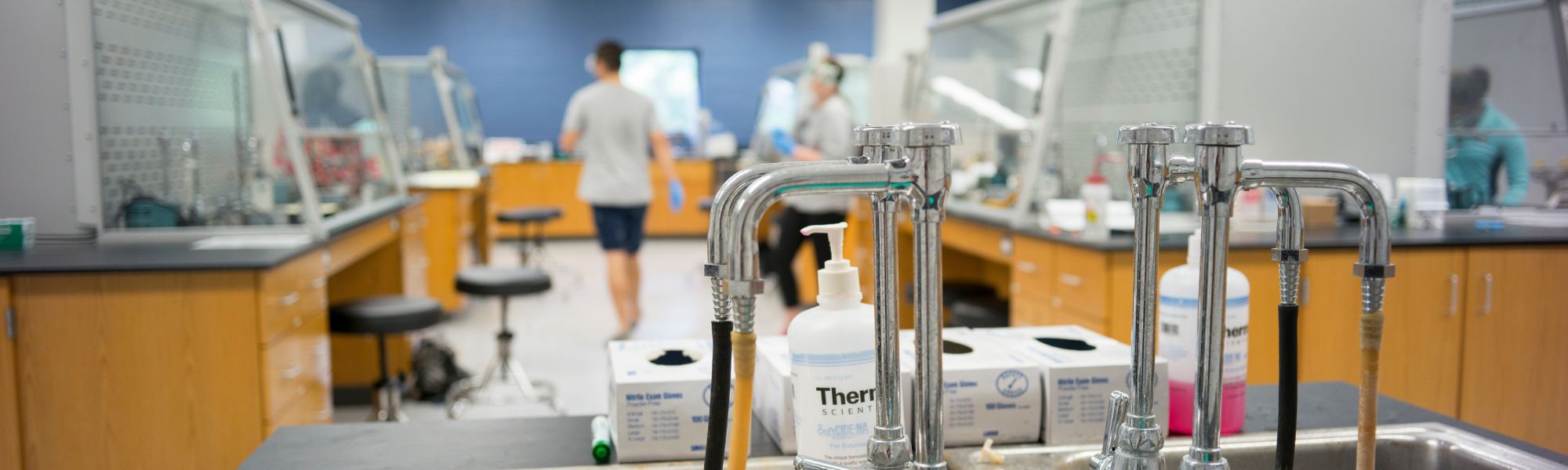 Wide shot of sink in science lab